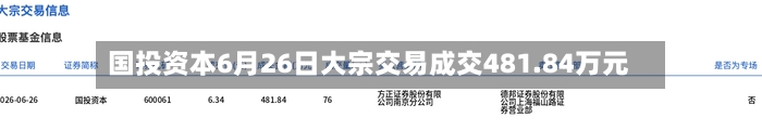 国投资本6月26日大宗交易成交481.84万元