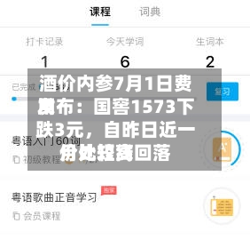酒价内参7月1日费用发布：国窖1573下跌3元，自昨日近一月比较高价处短线回落-第2张图片