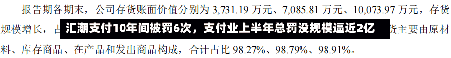汇潮支付10年间被罚6次，支付业上半年总罚没规模逼近2亿-第2张图片