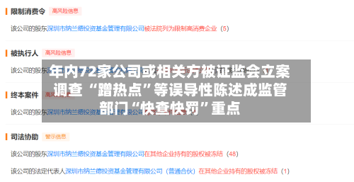 年内72家公司或相关方被证监会立案调查 “蹭热点	”等误导性陈述成监管部门“快查快罚”重点-第2张图片