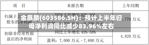 金麒麟(603586.SH)：预计上半年归母净利润同比减少83.96%左右