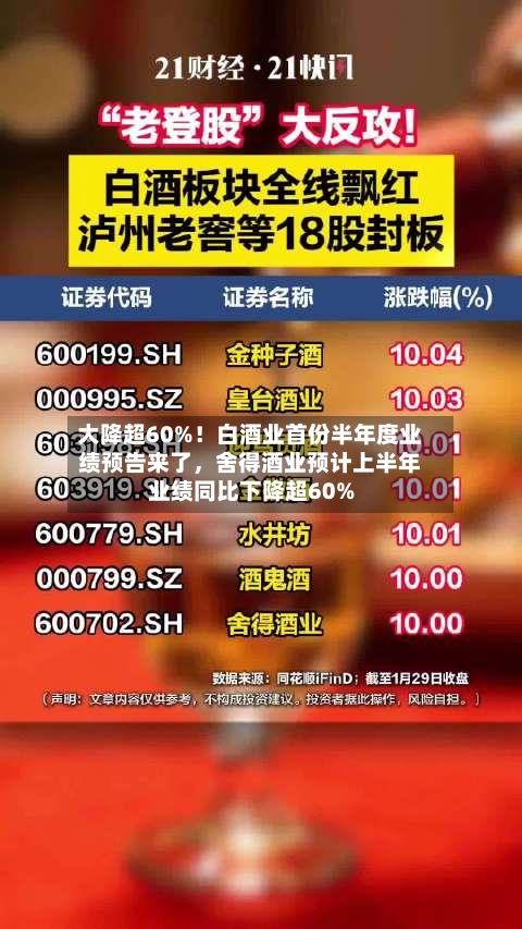大降超60%！白酒业首份半年度业绩预告来了，舍得酒业预计上半年业绩同比下降超60%-第2张图片