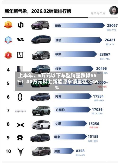 上半年，5万元以下车型销量跌掉55%！40万元以上新能源车销量猛涨46%-第3张图片